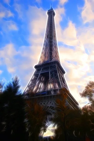 Estilo Pintura Cores Digital Representando Torre Eiffel Uma Tarde Outono — Fotografia de Stock
