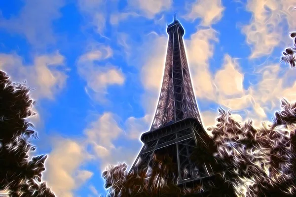 Peinture Couleur Numérique Représentant Tour Eiffel Par Après Midi Automne — Photo