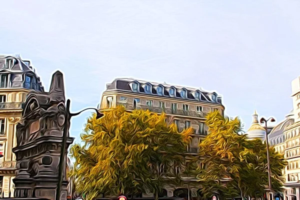 Digitální malba, která představuje pohled na historické budovy v centru Paříže — Stock fotografie