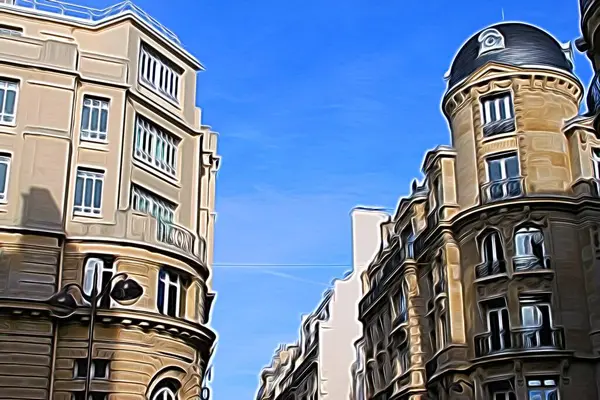 Peinture numérique qui représente un aperçu des bâtiments historiques du centre de Paris — Photo