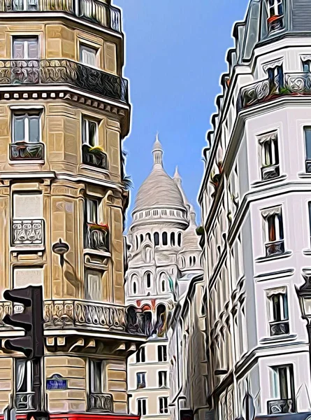 Цифровий живопис, що зображає проблиск однієї з церков у центрі Парижу. — стокове фото