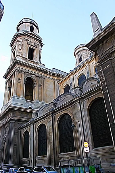 Ψηφιακή ζωγραφική που αναπαριστά μια ματιά σε μια από τις εκκλησίες στο κέντρο του Παρισιού — Φωτογραφία Αρχείου