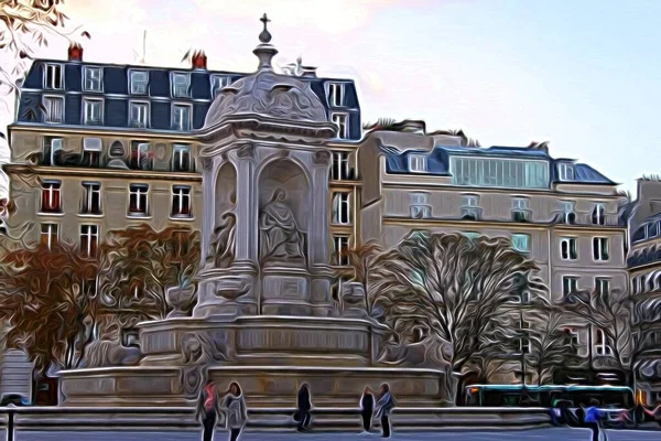 Pintura digital que representa una de las plazas de París durante el otoño — Foto de Stock