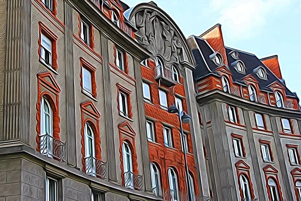 パリの中心部にある歴史的建造物を垣間見るデジタルカラー絵画スタイル — ストック写真