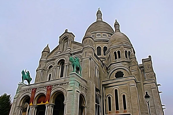 パリの大聖堂の一つを垣間見ることを表すデジタルカラー絵画スタイル — ストック写真