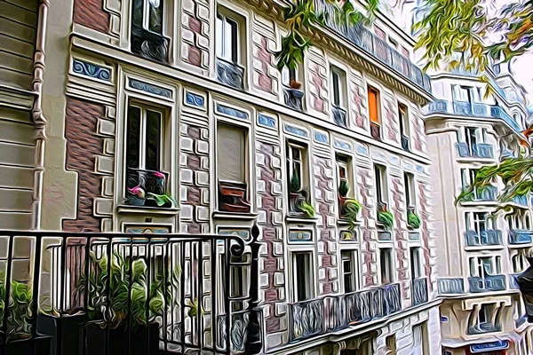 Стиль Малювання Цифровому Кольорі Відображає Історичний Будинок Центрі Парижа — стокове фото