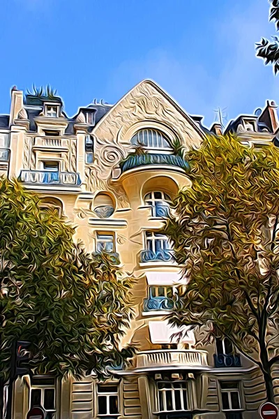 Стиль Малювання Цифровому Кольорі Відображає Історичний Будинок Центрі Парижа — стокове фото