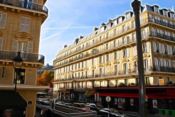 Стиль Цифрового Кольорового Живопису Представляє Вид Одну Вулиць Центрального Парижу — стокове фото