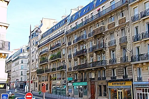 Стиль Цифрового Кольорового Живопису Представляє Вид Одну Вулиць Центрального Парижу — стокове фото