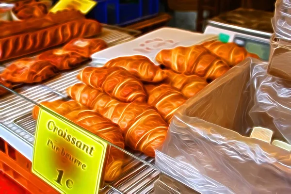 Digital Color Painting Style Representing Hot Croissants Street Market Paris — Stock Photo, Image