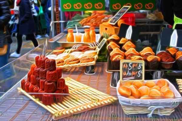 Digital Color Painting Style Representing Sweets Sale Paris Market — Stock Photo, Image