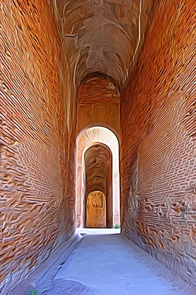 나폴리 교외의 고대로마 유적의 밑부분을 사하는 디지털 페인팅 — 스톡 사진