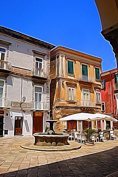 나폴리 교외의 역사적 중심지에 광장을 상징하는 디지털 페인팅 — 스톡 사진