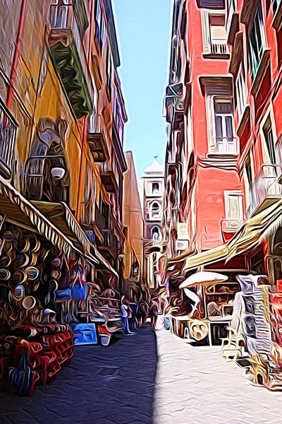 나폴리의 역사적 중심지에 거리를 디지털 페인팅 — 스톡 사진