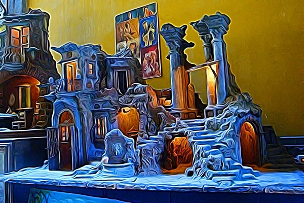 Estilo Digital Pintura Color Que Representa Belén Centro Histórico Nápoles — Foto de Stock