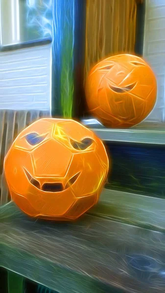 Ψηφιακό Χρώμα Ζωγραφική Στυλ Που Αντιπροσωπεύει Πορτοκαλί Ζωγραφισμένα Μπάλες Ποδοσφαίρου — Φωτογραφία Αρχείου