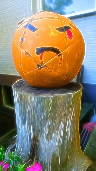 ハロウィンパーティーのためにオレンジを描いたサッカーボールを表すデジタルカラー絵画スタイル — ストック写真