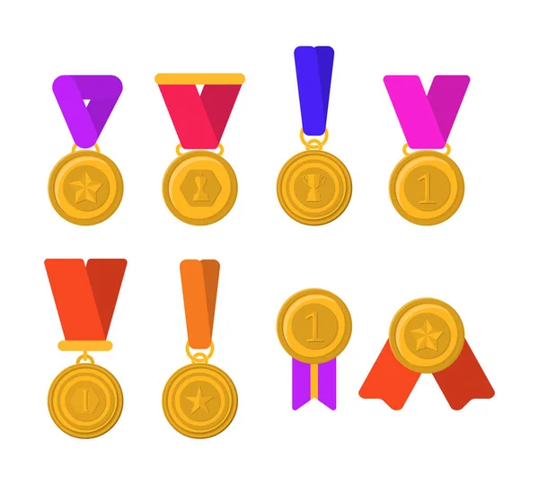 Trofeos, medallas, cintas. — Vector de stock