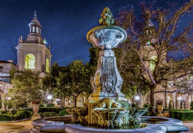 Historic pasadena city hall at night with lights clipart