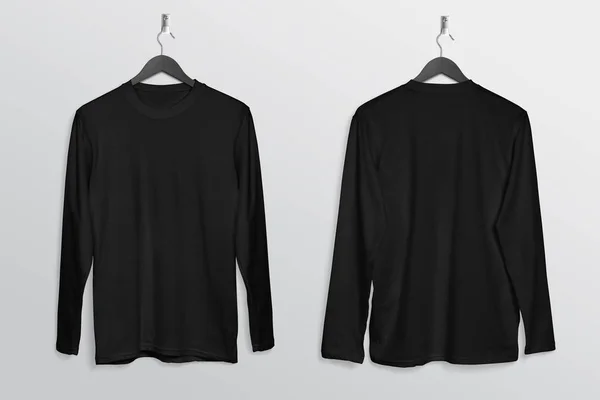 Hangend Effen Zwart Hals Shirt Met Lange Mouwen Aan Muur — Stockfoto