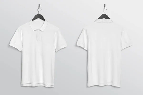 Hanging Plain White Polo Shirt Wall Front Back View Isolated — Stockfoto