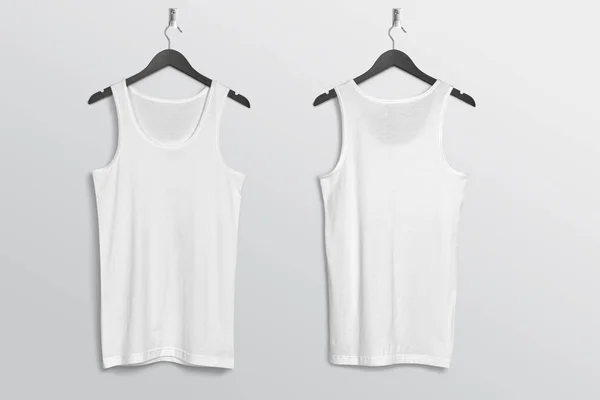 Opknoping Effen Witte Tank Top Shirt Aan Muur Voor Achterkant — Stockfoto