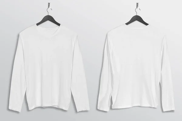 Camisa Cuello Manga Larga Blanca Lisa Colgante Pared Vista Frontal — Foto de Stock