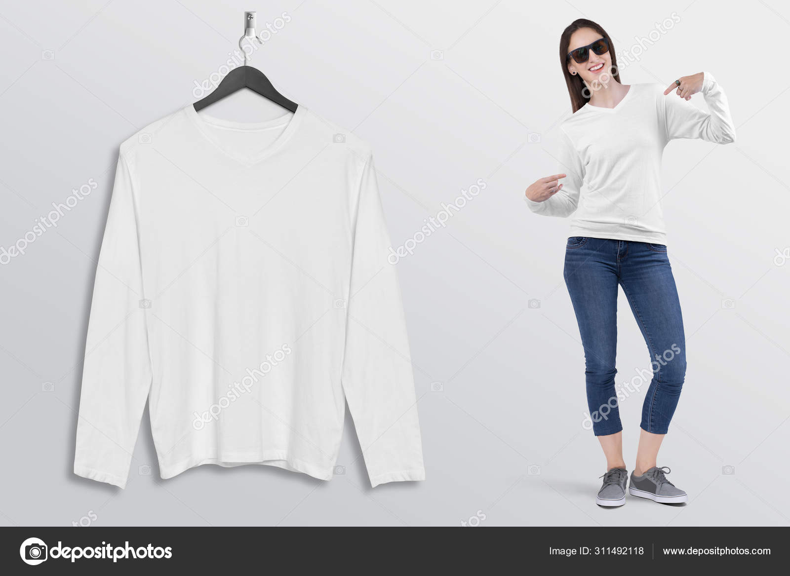 plain v neck long sleeve shirts