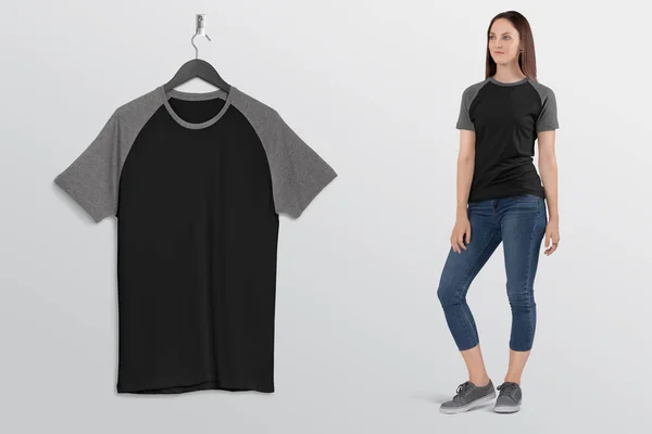 Achterover Hangend Grijs Effen Raglan Shirt Aan Muur Met Prachtig — Stockfoto