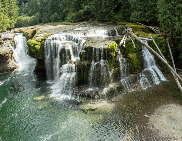 Fantastiska Flygbilder Lower Lewis River Falls Den Majestätiska Lewis River — Stockfoto