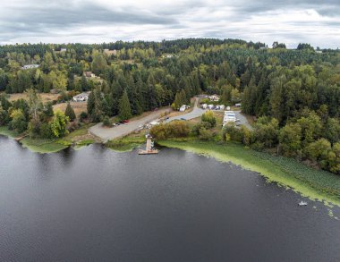 Stunning Aerial views of beautiful Harts Lake in Yelm, Washington clipart