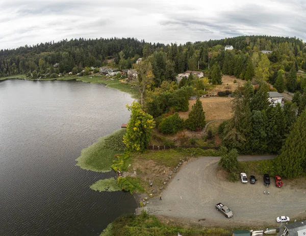 Vistas Aéreas Deslumbrantes Bela Harts Lake Yelm Washington — Fotografia de Stock