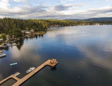 Amazing aerial shots of gorgeous Clear Lake in Pierce County Eatonville, Washington clipart