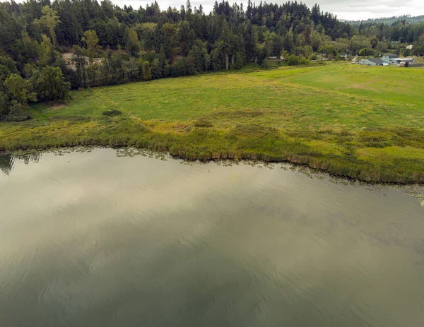 Incríveis Fotos Aéreas Deslumbrante Lago Ohop Condado Pierce Eatonville Washington — Fotografia de Stock