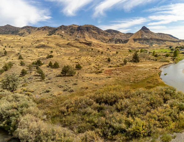 Picturesque landscapes of the scenic John Day River in the well preserved John Day Fossil Beds Sheep Rock Unit of Grant County in Kimberly, Washington.