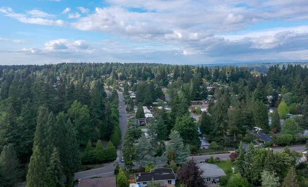 Picturesque Phantom Lake and the surrounding sprawling communities of Robinswood, Lake Hill and West Lake Sammamish in Bellevue, Washington.