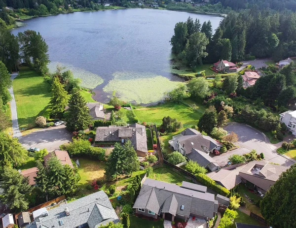 Picturesque Phantom Lake and the surrounding sprawling communities of Robinswood, Lake Hill and West Lake Sammamish in Bellevue, Washington.