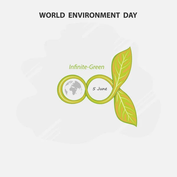 Concepto Infinito Verde Señal Globo Hoja World Environment Day Concept — Vector de stock