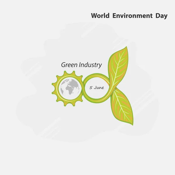 Engranaje Concepto Infinito Verde Señal Globo Hoja World Environment Day — Vector de stock