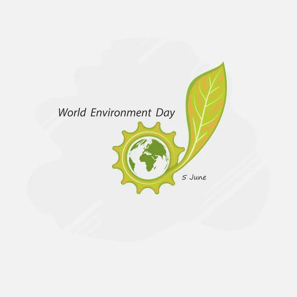 Engranaje Engranaje Verde Concept Globe Leaf Signo World Environment Day — Vector de stock