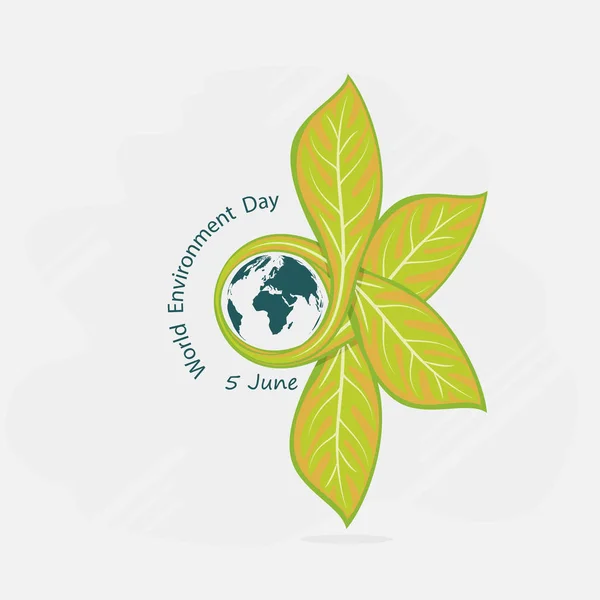 Globe and Leaf sign. World Environment day concept vector logo design template.June 5st World Environment day concept.World Environment day Awareness Idea Campaign.Vector illustration.