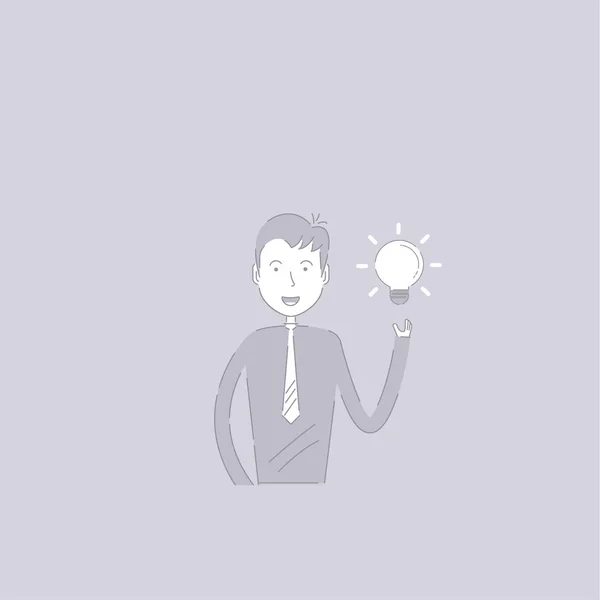 Businessman Light Bulb Idea Concept Creativity Sign Cartoon Character Businessman — Stock Vector
