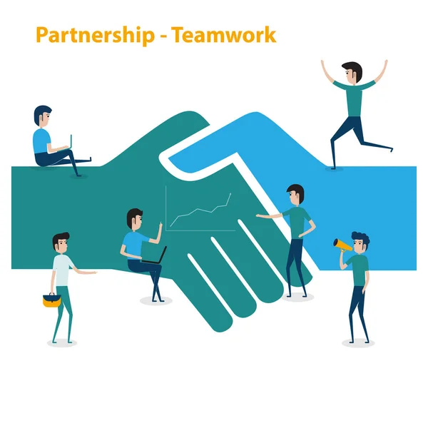 ビジネス人チームワークの協力とパートナーシップ概念 営業会議とブレーンストーミング チームワークのためのアイデアやビジネス コンセプトです ベクトル図 — ストックベクタ