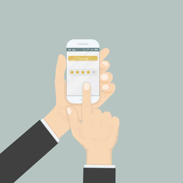 Hand Met Smartphone Met Rating Harken Concept Screen Sterren Rating — Stockvector