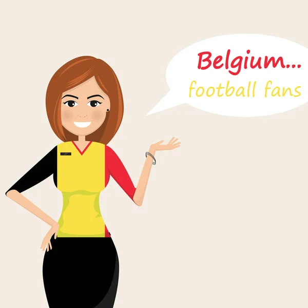 Belgium Football Fans Cheerful Soccer Fans Sports Images Young Woman — стоковый вектор