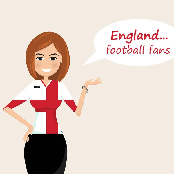 Английские Футбольные Болельщики Веселые Футбольные Болельщики Спортивные Образы Молодая Женщина — стоковый вектор