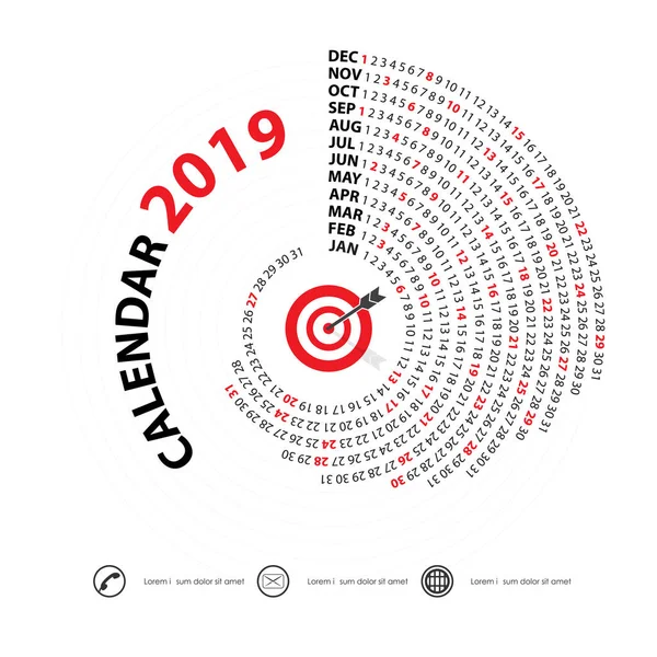 2019 Template Spiral Kalendarz Kalendarz Kalendarzowy 2019 Zestaw Months Vector — Wektor stockowy