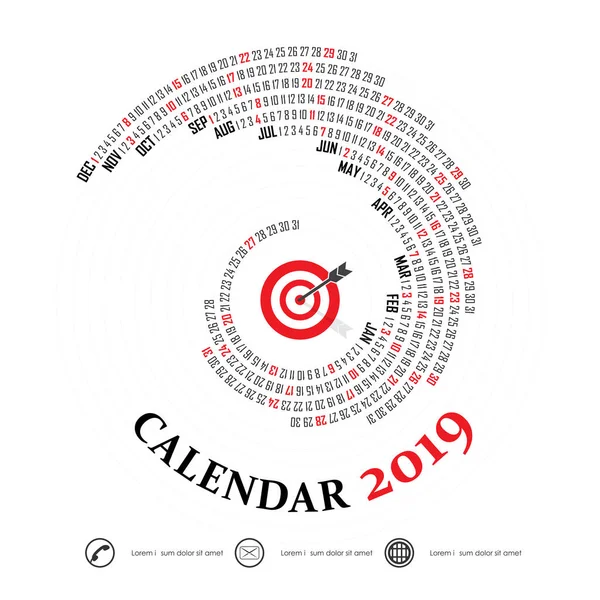 Plantilla Calendario 2019 Calendario Espiral Calendario 2019 Conjunto Meses Plantilla — Vector de stock