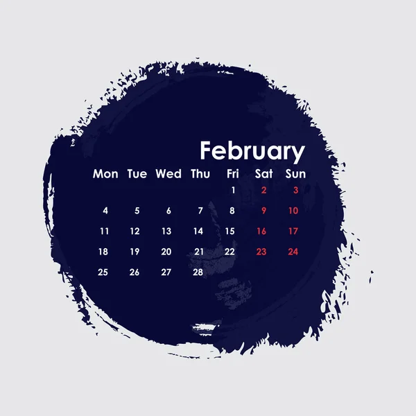 Februari 2019 Kalender Template Starts Uit Monday Vector Afbeelding — Stockvector