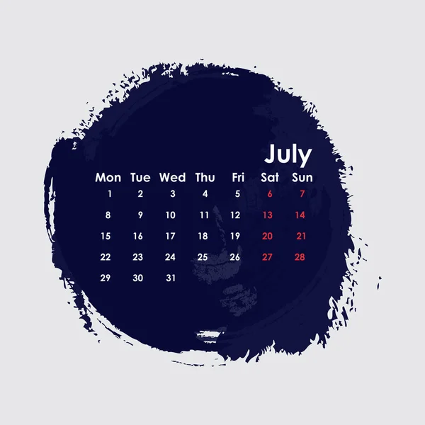 Июль 2019 Calendar Template Starts Monday Vector Illustration — стоковый вектор